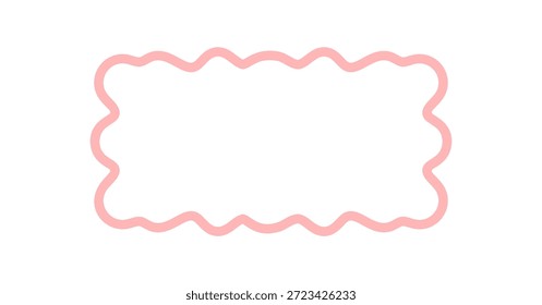 Marco de rectángulo rosa retro ondulado en estilo de contorno. Elemento de borde groovy con forma abstracta y línea gráfica, fondo y2k para acentos visuales modernos juguetones y de moda.
