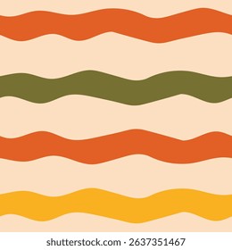 Wavy Retro Stripes Seamless Pattern. Minimalist Stripped Background in vintage colors. Organic fun Texture for nostalgic design. Repeat vector illustration