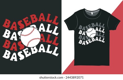 Wavy Retro Typography Design for Baseball Lover, Baseball Tee Shirt Vector, Shirt Vector, Baseball Fan Shirt, Design for Print.