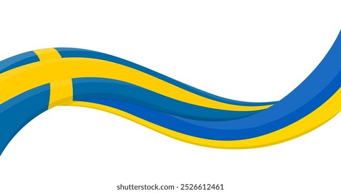 Wavy ribbon banner of Ukraine National flag with Sweden National Flag. Unity and cooperation symbol. Logo for charity and social events, NGO initiative, sport teams. Vector illustration.