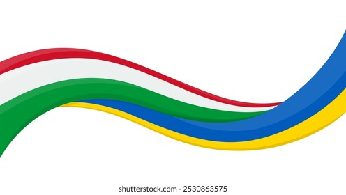 Wavy ribbon banner of Ukraine National flag with Italia National Flag. Unity and cooperation symbol. Logo for charity social events, NGO, sports team, peace summit. Vector illustration.