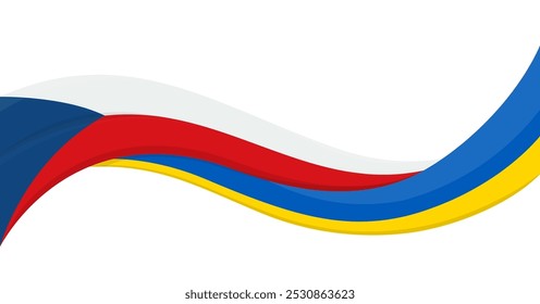 Wavy ribbon banner of Ukraine National flag with Liechtenstein National Flag. Unity and cooperation symbol. Logo for charity social events, NGO, sports team, peace summit. Vector illustration.