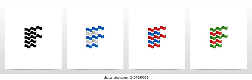 Wavy Ribbon Flag Letter Logo Design F