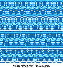 Wavy ribbons borders orrnaments. Sea waves seamless background. Vector stripes, chevrons, wave brush lines pattern.