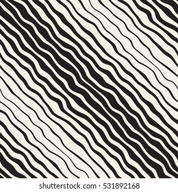 Wavy Ripple Hand Drawn Gradient Lines. Abstract Geometric Background Design. Vector Seamless Black and White Pattern.