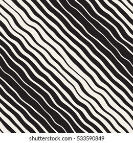 Wavy Ripple Hand Drawn Gradient Lines. Abstract Geometric Background Design. Vector Seamless Black and White Pattern.