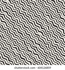 Wavy Ripple Hand Drawn Lines. Abstract Geometric Background Design. Vector Seamless Black and White Pattern.
