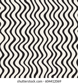 Wavy Ripple Hand Drawn Lines. Abstract Geometric Background Design. Vector Seamless Black and White Pattern.