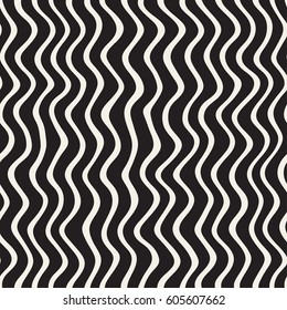 Wavy Ripple Hand Drawn Lines. Abstract Geometric Background Design. Vector Seamless Black and White Pattern.