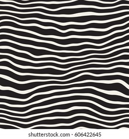 Wavy Ripple Hand Drawn Lines. Abstract Geometric Background Design. Vector Seamless Black and White Pattern.