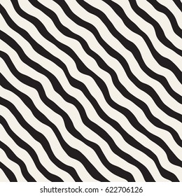 Wavy Ripple Hand Drawn Lines. Abstract Geometric Background Design. Vector Seamless Black and White Pattern.