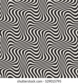 Wavy Ripple Lines. Abstract Geometric Background Design. Vector Seamless Black and White Pattern.