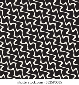 Wavy Ripple Lines. Abstract Geometric Background Design. Vector Seamless Black and White Pattern.