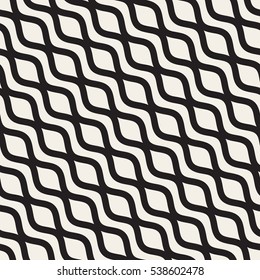 Wavy Ripple Lines. Abstract Geometric Background Design. Vector Seamless Black and White Pattern.