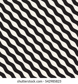 Wavy Ripple Lines. Abstract Geometric Background Design. Vector Seamless Black and White Pattern.