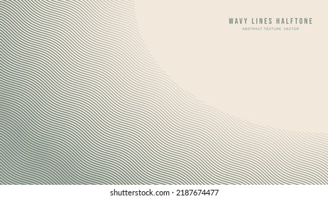 Wavy Ripple Lines Oblique Hatching Halftone Pattern Abstract Vector Pale Green Smooth Rounded Border Isolate On Light Backdrop. Half Tone Art Graphic Aesthetic Neutral Wallpaper. Bent Form Abstraction