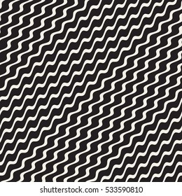 Wavy Ripple Stripes. Abstract Geometric Background Design. Vector Seamless Black and White Pattern.