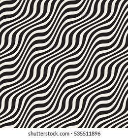 Wavy Ripple Stripes. Abstract Geometric Background Design. Vector Seamless Black and White Pattern.