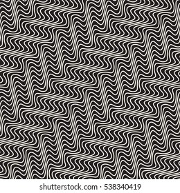 Wavy Ripple Stripes. Abstract Geometric Background Design. Vector Seamless Black and White Pattern.