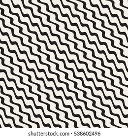Wavy Ripple Stripes. Abstract Geometric Background Design. Vector Seamless Black and White Pattern.