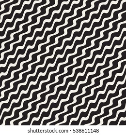 Wavy Ripple Stripes. Abstract Geometric Background Design. Vector Seamless Black and White Pattern.