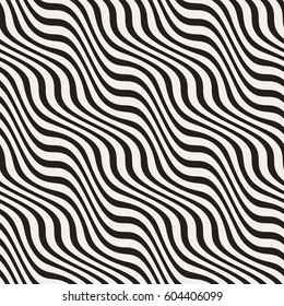 Wavy Ripple Stripes. Abstract Geometric Background Design. Vector Seamless Black and White Pattern.
