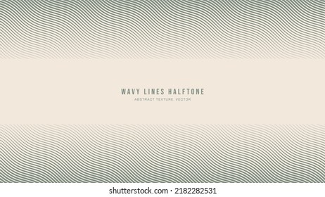 Wavy Rippled Lines Halftone Engraving Pattern Abstract Vector Pale Green Border Isolated On Light Background. Half Tone Art Tilted Parallel Etching Aesthetical Neutral Retro Graphical Design Template