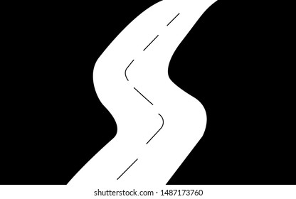 Wavy road, silhouette art image, vector illustration isolated on black background