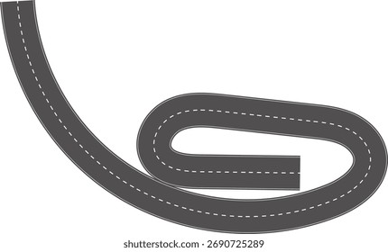 Wavy road top view, winding curves asphalt road vector.