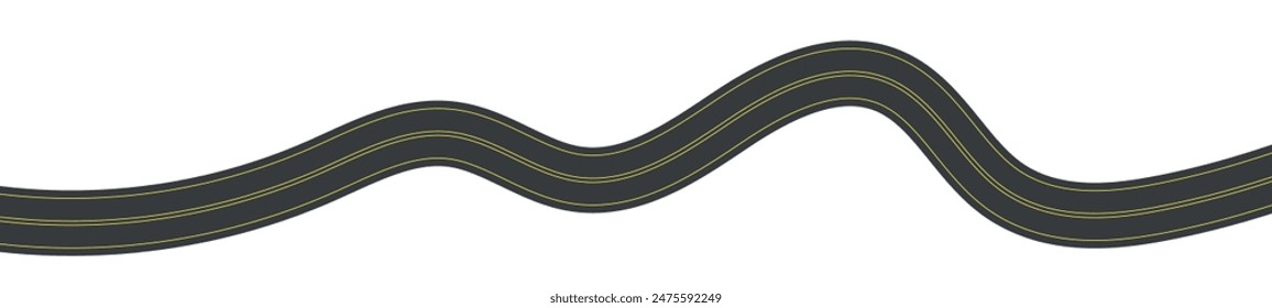 Wavy road with winding curves and horizontal path. Top view of race track and highway. Flat vector illustration isolated on white background.