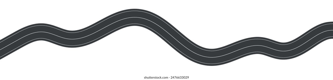 Wavy road with winding curves and horizontal path. Top view of race track and highway. Flat vector illustration isolated on white background.