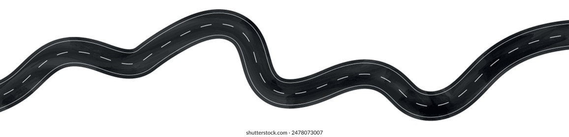 Wavy road with winding curves and horizontal path. Top view of race track and highway. Flat vector illustration isolated on white background.