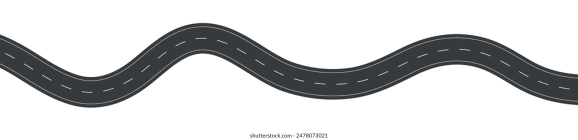 Wavy road with winding curves and horizontal path. Top view of race track and highway. Flat vector illustration isolated on white background.