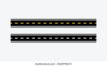 Wavy road with winding curves and horizontal path. Curved road yellow white markings, vector illustration 5