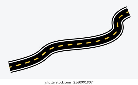 Wavy road with winding curves and horizontal path. Curved road yellow white markings, vector illustration 9