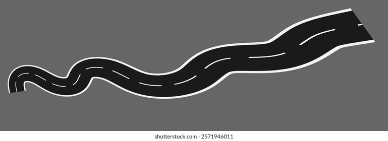 Wavy road with winding curves and horizontal path. Top view of race track and highway. Flat vector illustration isolated Vector Curved road with white lines. Vector illustration. EPS 10