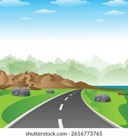 Wavy road with winding curves and horizontal path. Top view of race track and highway. Flat vector illustration isolated on white background