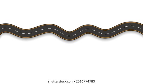 Wavy road with winding curves and horizontal path. Top view of race track and highway. Flat vector illustration isolated on white background