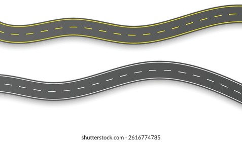 Wavy road with winding curves and horizontal path. Top view of race track and highway. Flat vector illustration isolated on white background
