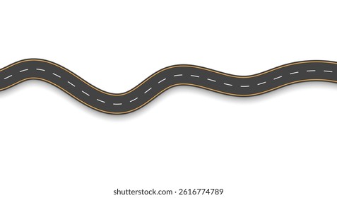 Wavy road with winding curves and horizontal path. Top view of race track and highway. Flat vector illustration isolated on white background