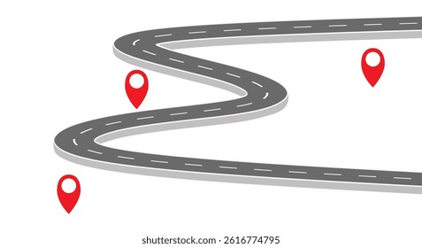 Wavy road with winding curves and horizontal path. Top view of race track and highway. Flat vector illustration isolated on white background