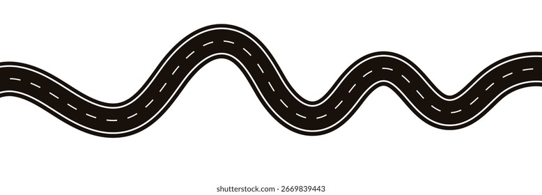 Wellenförmige Straße mit kurvigen Kurven und horizontaler Bahn. Draufsicht auf Rennstrecke und Autobahn. Flache Vektorgrafik einzeln auf weißem Hintergrund.