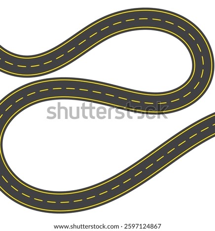 Wavy road with winding curves and horizontal path. Top view of race track and highway. Flat vector illustration isolated on White background. EPS 10.