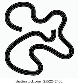 Wavy road with winding curves. top view of race track and highway. winding curve road infographic. way location. racing route. speed race