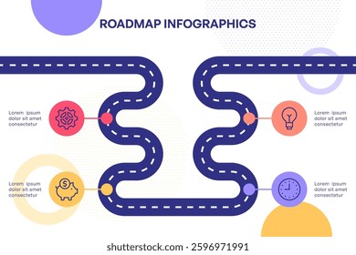 Wavy Roadmap Infographic with White Background and Key Events Vector Illustration