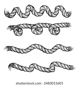 wavy rope, black  outline. Flat vector illustration isolated on white background.