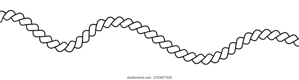 Forma de cuerda ondulada. Símbolo del cordón de la curva de contorno. Cordón inconsútil aislado en el fondo blanco. Ilustración plana de dibujos animados de Vector.   