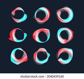 Wavy round abstract liquid vector logo concept set. Headline poster frame, flowing futuristic circle shape. modern color fluid art logotype design template collection. Vector illustration