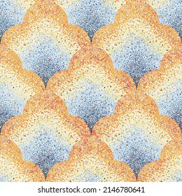 Wavy saigas seamless pattern. Blue, orange, yellow and white colors. Cute vintage print with grunge texture. Vector illustration.