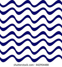 Wavy sailor  stripes seamless vector pattern, blue and white striped background. Wavy striped Vest.